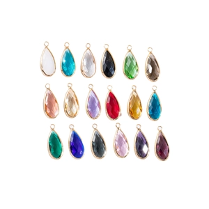 Set of 18 colorful teardrop crystal pendants with gold-plated frames for DIY jewelry