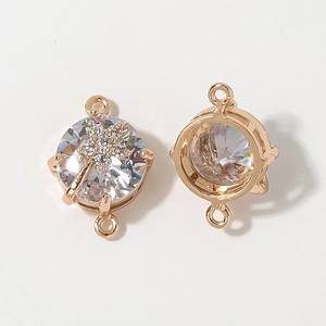 Dual-ring light gold jewelry connectors with sparkling round cubic zirconia and star detail