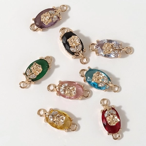 Verguld Koperen Roos Bloem Ovaal Kunstmatig Kristal Hanger Connector Dubbele Lus Voor DIY Sieraden Maken Charme Voor Vrouwen