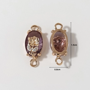 Vergulde paarse kristallen connector met roos en afmetingen voor DIY-sieraden