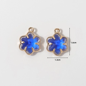 Blue six-petal flower charm in 12mm gold plated copper frame for DIY jewelry making