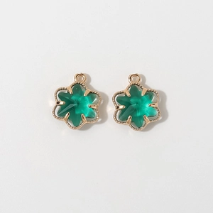 Green resin 12mm hexagonal flower pendants with 18K gold plated milgrain edges