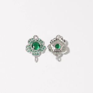 Pendentifs fleurs en argent avec pierres vertes et cristaux pavés pour la création de bijoux