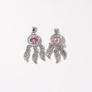 Copper Pink Zirconia Dreamcatcher Pendant For Women Vintage Feather Tassel Necklace Accessory Pendant Only Without Chain