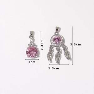 Pink zircon dreamcatcher pendant and round gemstone charm with precise size dimensions