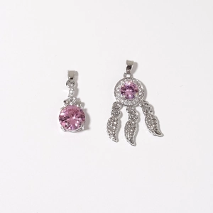 Pink zircon dreamcatcher pendant necklace with silver feathers for women in a vintage style
