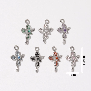 Set mit 7 Kupfer-Blumenanhängern mit bunten Zirkon-Kristallen für DIY-Schmuck