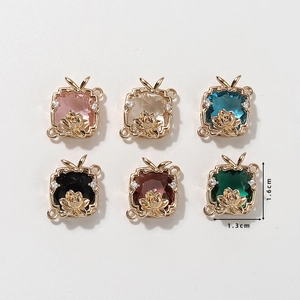 Set of 6 colorful lotus scarves rings with gold finish and sparkling crystal accents