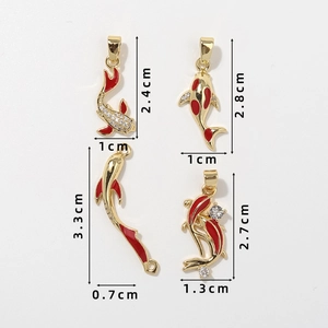 Luck Koi fish alloy enamel pendants with red drip oil and micro-set cubic zirconia