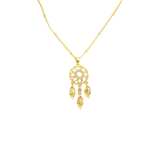 Titanium steel dreamcatcher necklace with leaf pendants and zircon detailing