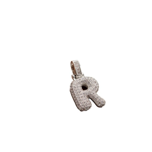 Hip hop silver capital letter R pendant with micro-paved cubic zirconia stones