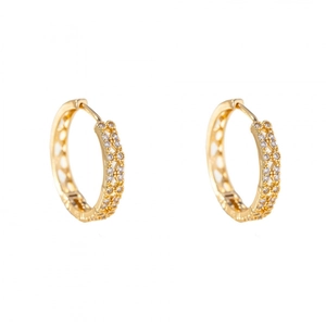 Elegant gold hoop earrings with double row zircon micro-paving and X-pattern detailing