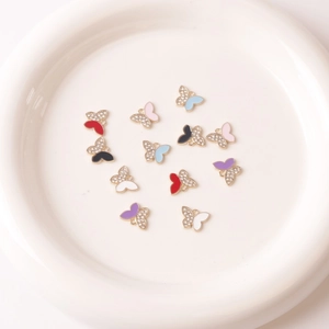 Ciondolo a Farfalla in Stile Coreano Per Creazione Gioielli Fai-da-te Rame Placcato Oro Smalto Colorato Zirconia Ciondoli Eleganti