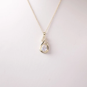 Blue teardrop sapphire pendant necklace in white gold finish for women's fashion