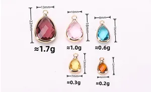 Détails de pendentifs gouttes en verre de cristal facetté en cinq couleurs et tailles variées