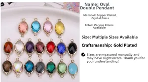 Detailed macro view of oval double-hole crystal connectors in diverse colors with gold plating