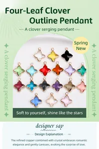 Pendentifs trèfle à quatre feuilles en cristal coloré avec bordure en cuivre doré