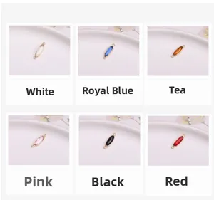 Detail of oval gold-plated crystal connectors for jewelry making in six various colors