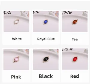 Macro detail of oval crystal connector pendants in six colors for DIY jewelry making