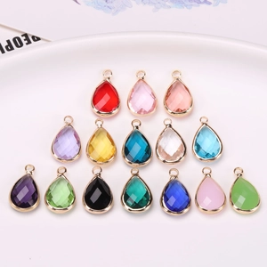 Lot de 15 breloques en verre facetté en forme de goutte avec bord doré pour bijoux DIY
