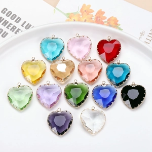Artificial Crystal Heart Pendant Gold Plated Copper Base DIY Jewelry Making Findings For Necklace Earring Accessories