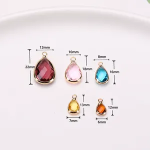 Vergulde kristalglazen druppelhangers in vijf maten voor DIY-sieraden maken