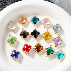 Copper Gold Plated Rhinestone Clover Charms For DIY Jewelry Making Colorful Faceted Glass Flower Pendants Connectors For Bracelets Necklace Earrings