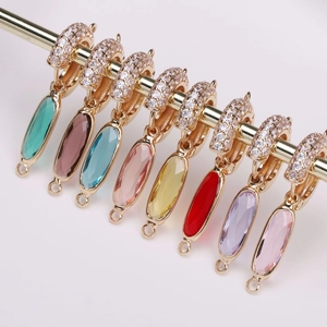 Gold-plated oval crystal charms with pavé set hoop for DIY jewelry making in 8 colors