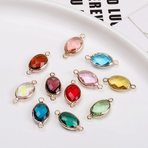 Faceted oval crystal connectors with gold plating for DIY jewelry making in 11 colors