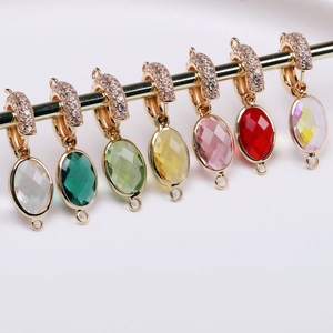 Oval crystal connectors with gold plated ear hooks and zircon pavé for DIY jewelry