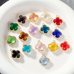 Colorful clover crystal pendants with gold milgrain edges for DIY jewelry making