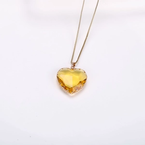 Transparent yellow heart crystal pendant with gold box chain for women's jewelry