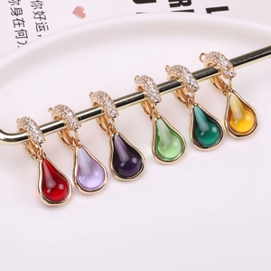 Water-drop shaped multi-color pendant earrings in six colors with gold-plated diamond setting