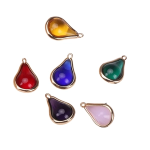 Set of six colorful waterdrop gourd pendants with gold-plated edges for DIY jewelry making