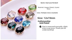 Macro view of 12x19mm gold plated copper lace oval crystal pendants for DIY jewelry