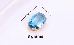 Detail shot of blue oval crystal pendant with 19mm by 12mm dimensions and 3g weight