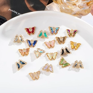 Chic gold-plated crystal butterfly pendant necklaces in vibrant assorted colors