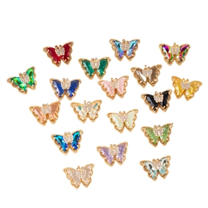 Crystal butterfly pendant necklace in various vibrant colors with golden metal base