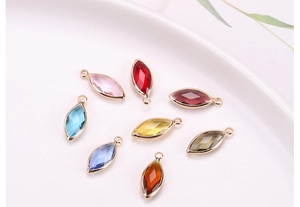 Marquise crystal glass charms in 8 colors with gold plating for DIY jewelry making
