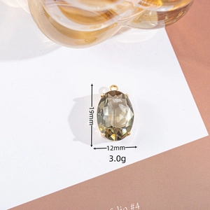 Oval smoky quartz crystal pendant with gold plating for DIY jewelry making 19x12mm