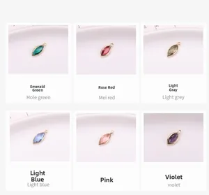 Marquise cut glass crystal pendants with gold metal edging in six assorted colors