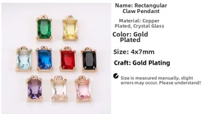 Detail view of nine-color 4x7mm gold-plated copper and crystal rectangle pendants