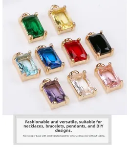 Macro view of copper gold-plated rectangular crystal pendants for DIY jewelry making