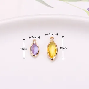 Marquise crystal glass charms in rose gold frames, purple and yellow pendant jewelry parts