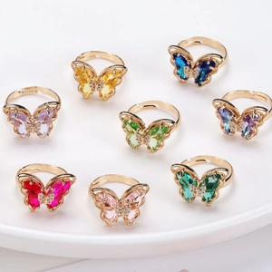 Elegant 18K Gold Plated Copper Butterfly Open Ring For Women Crystal Zirconia Inlaid Adjustable Fashion Jewelry Party Gift
