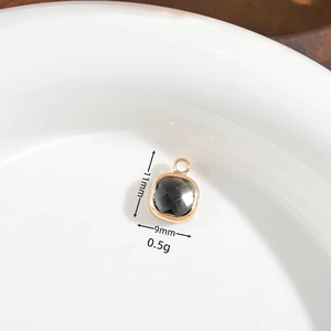 Gold plated square glass crystal charm pendant 11x9mm for necklace and earring making