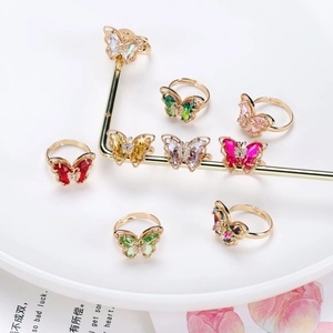 Elegant 18K gold butterfly open rings set with colorful faceted crystal gemstones