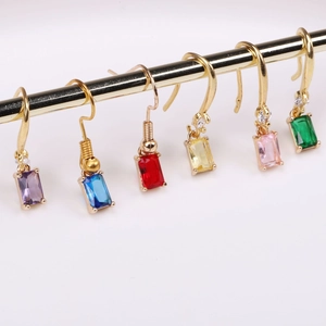 Rectangle colorful crystal earrings set in gold plated copper with six vibrant shades