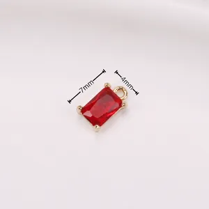 Gold plated copper rectangle red crystal pendant with 7x4mm size for jewelry making