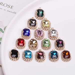 Set mit 15 farbigen rechteckigen Kristallanhängern mit Strasssteinen für DIY Schmuck